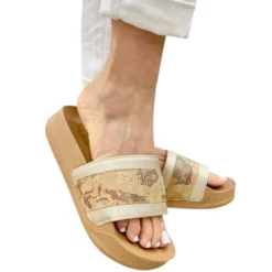 Ciabatte Platform 1A Classe Alviero Martini in Gomma Platino e Geo Beige 2504