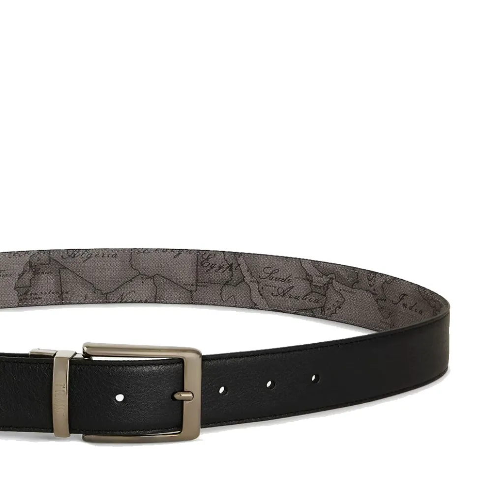 Cintura Uomo Double Face h 3,5 cm 1A Classe Alviero Martini stampa Geo Dark e Pelle Nera A485