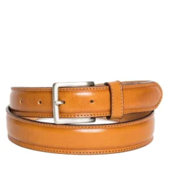 Cintura Uomo in Pelle di Vitello Spazzolato Miele 3,5cm - Made in Italy