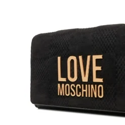 Clutch Donna con Tracolla LOVE MOSCHINO linea Gold Metal Logo in Tessuto Soft Nero