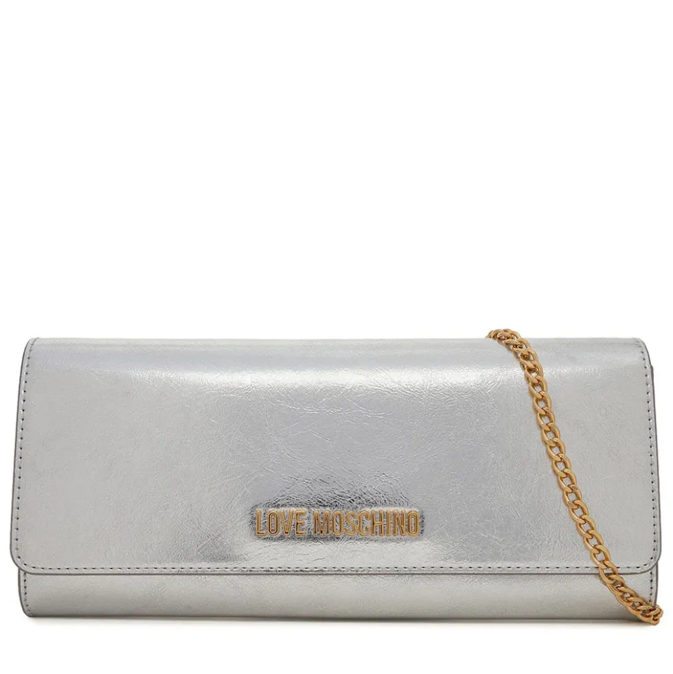 Clutch Donna con Tracolla LOVE MOSCHINO effetto Metallizzato Argento