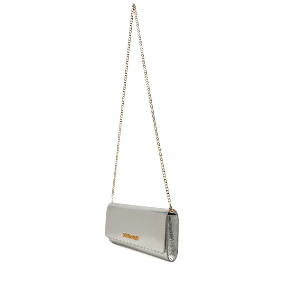 Clutch Donna con Tracolla LOVE MOSCHINO effetto Metallizzato Argento