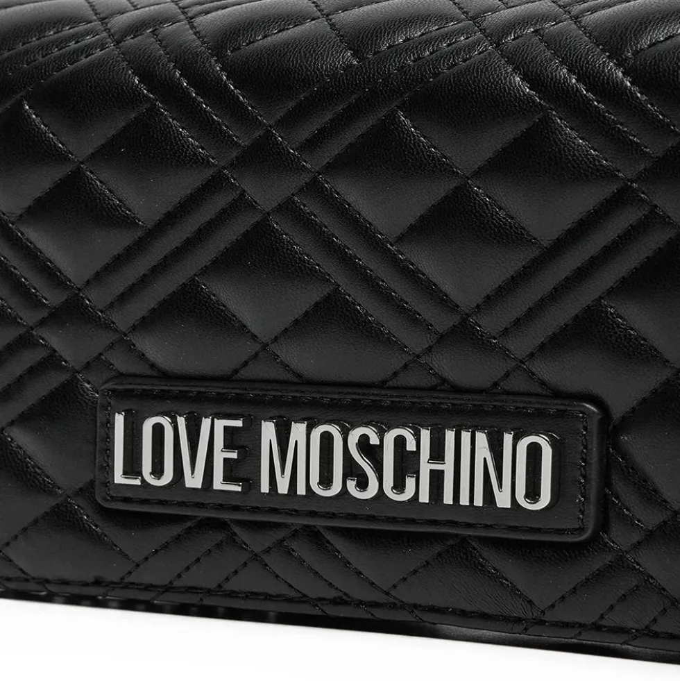 Clutch Donna con Tracolla LOVE MOSCHINO linea Shiny Quilted Nero e Nikel