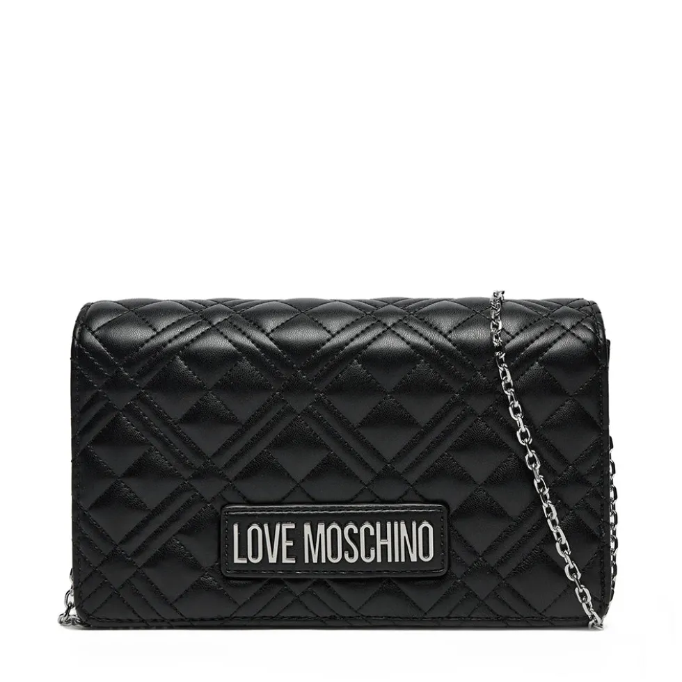 Clutch Donna con Tracolla LOVE MOSCHINO linea Shiny Quilted Nero e Nikel