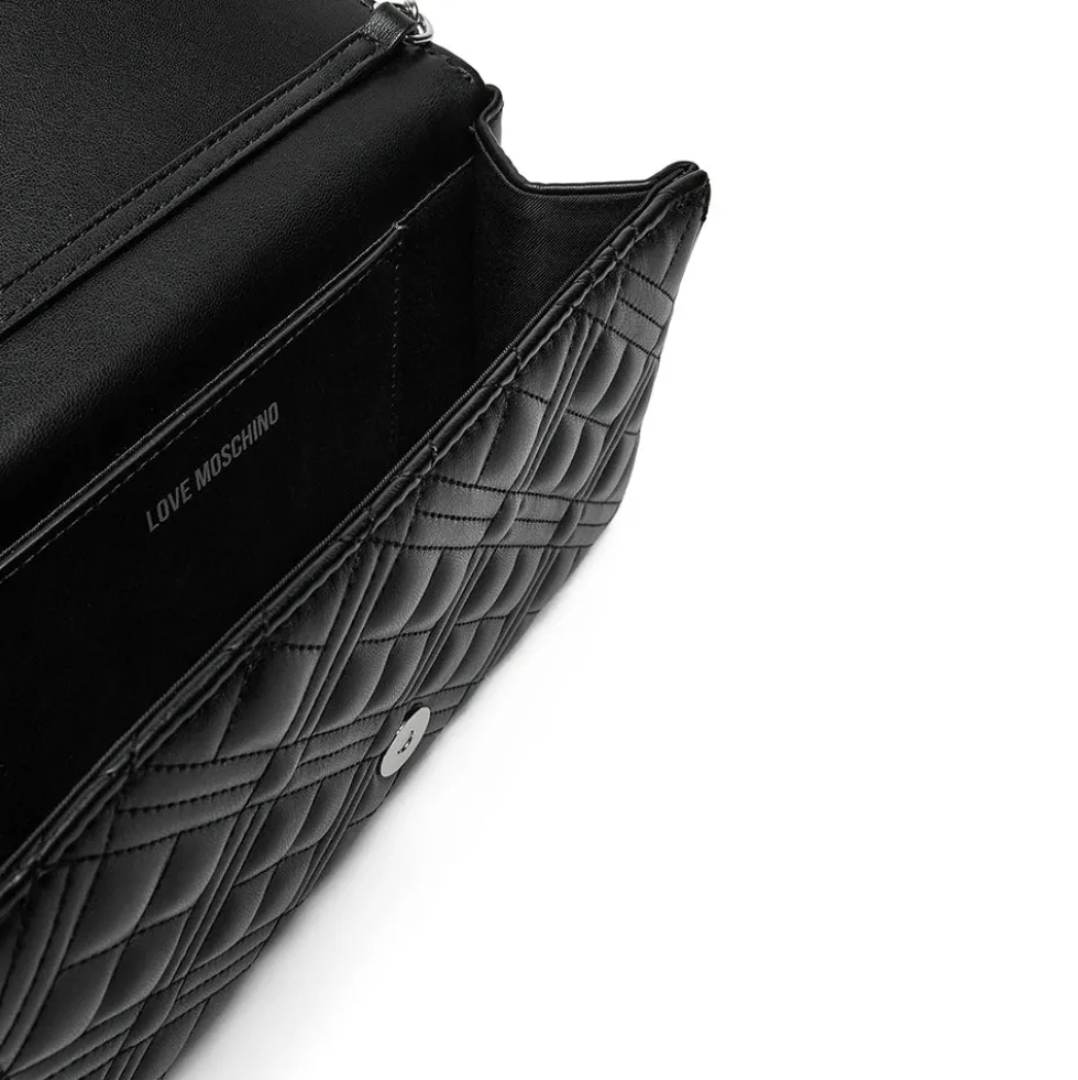 Clutch Donna con Tracolla LOVE MOSCHINO linea Shiny Quilted Nero e Nikel