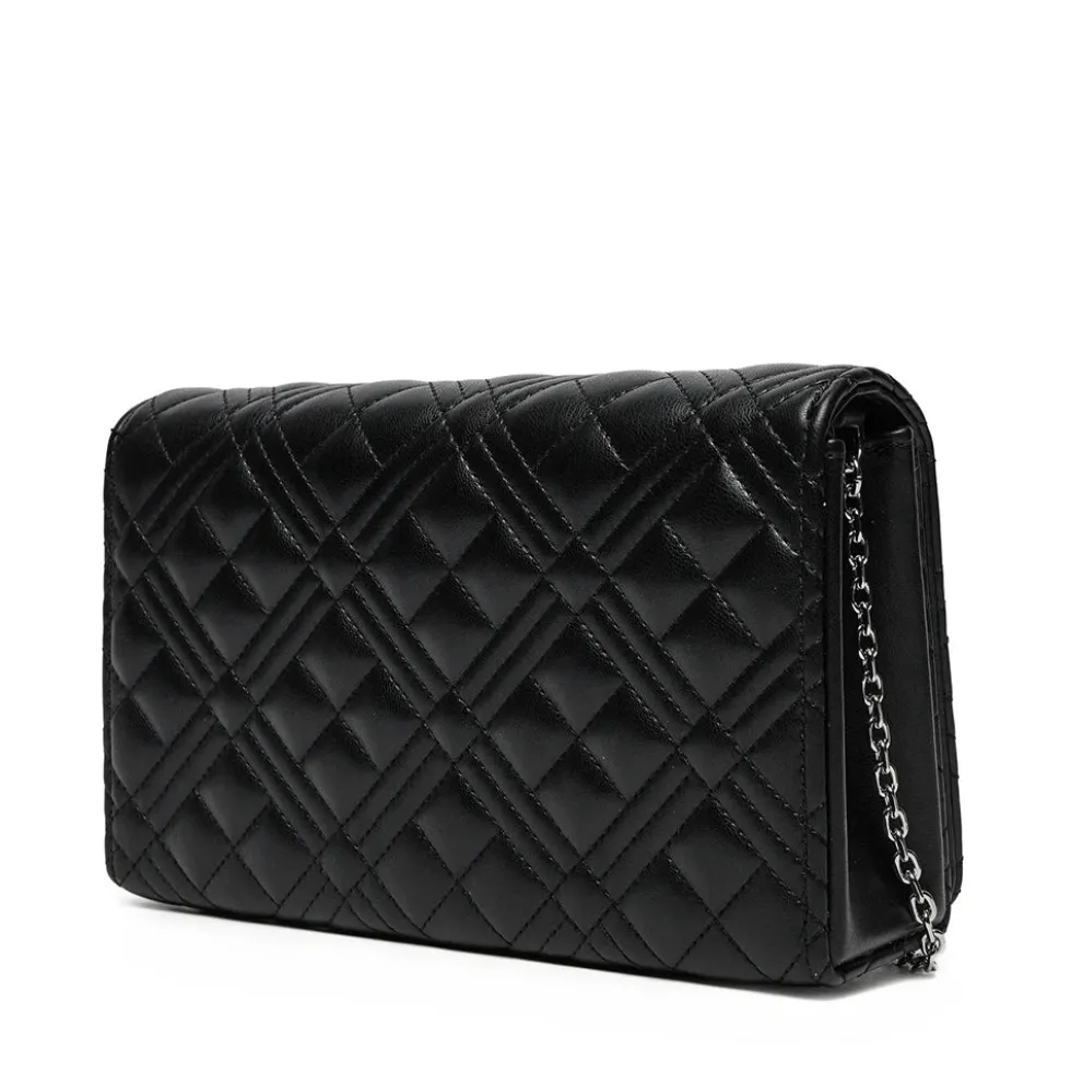 Clutch Donna con Tracolla LOVE MOSCHINO linea Shiny Quilted Nero e Nikel