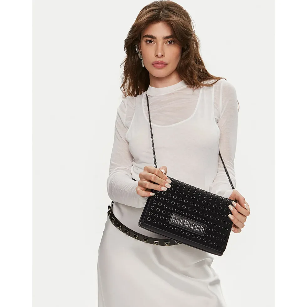 Clutch Donna con Tracolla LOVE MOSCHINO linea Glam Up Nera con Logo Canna di Fucile