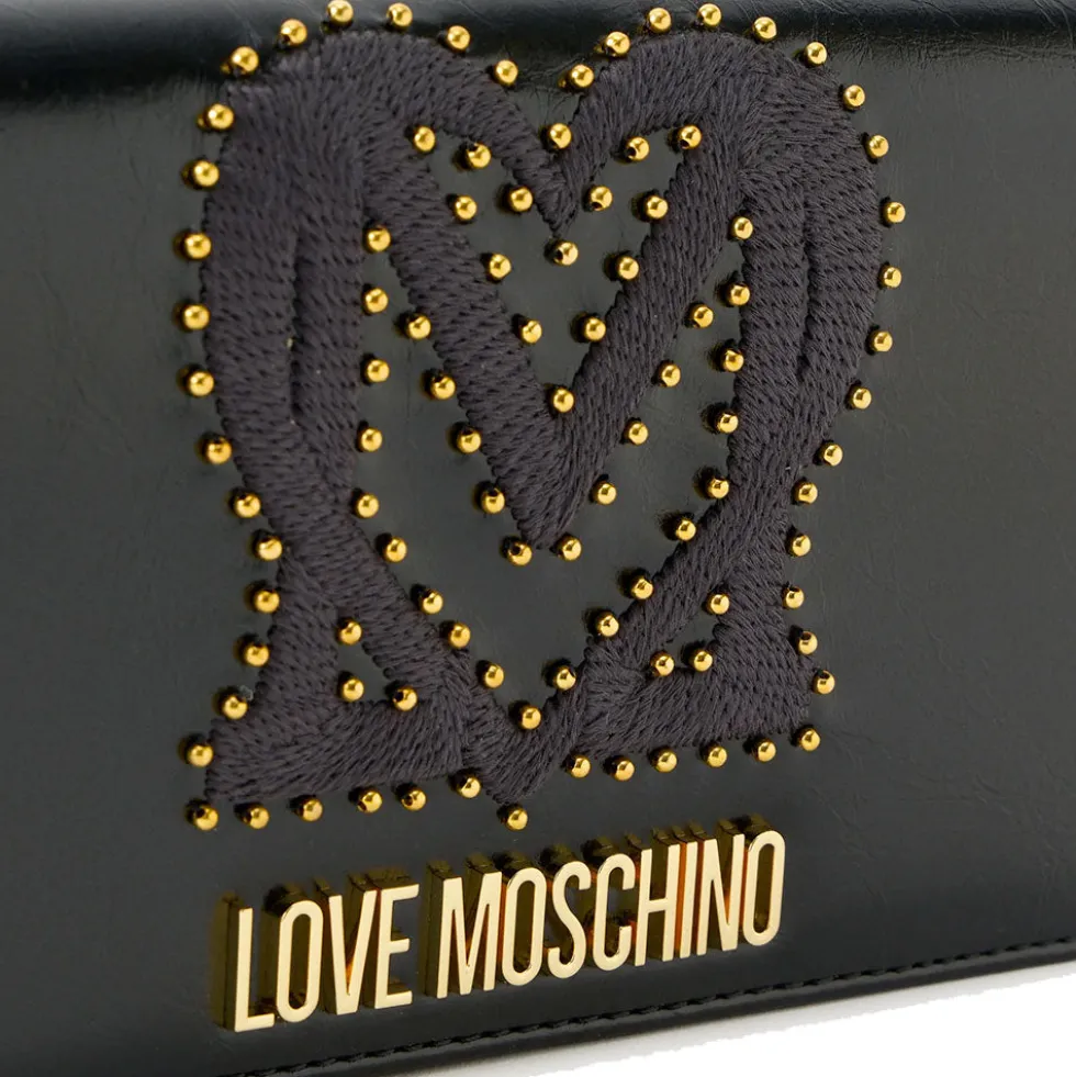 Clutch Donna con Tracolla LOVE MOSCHINO Nera con Logo Ricamato e Borchie