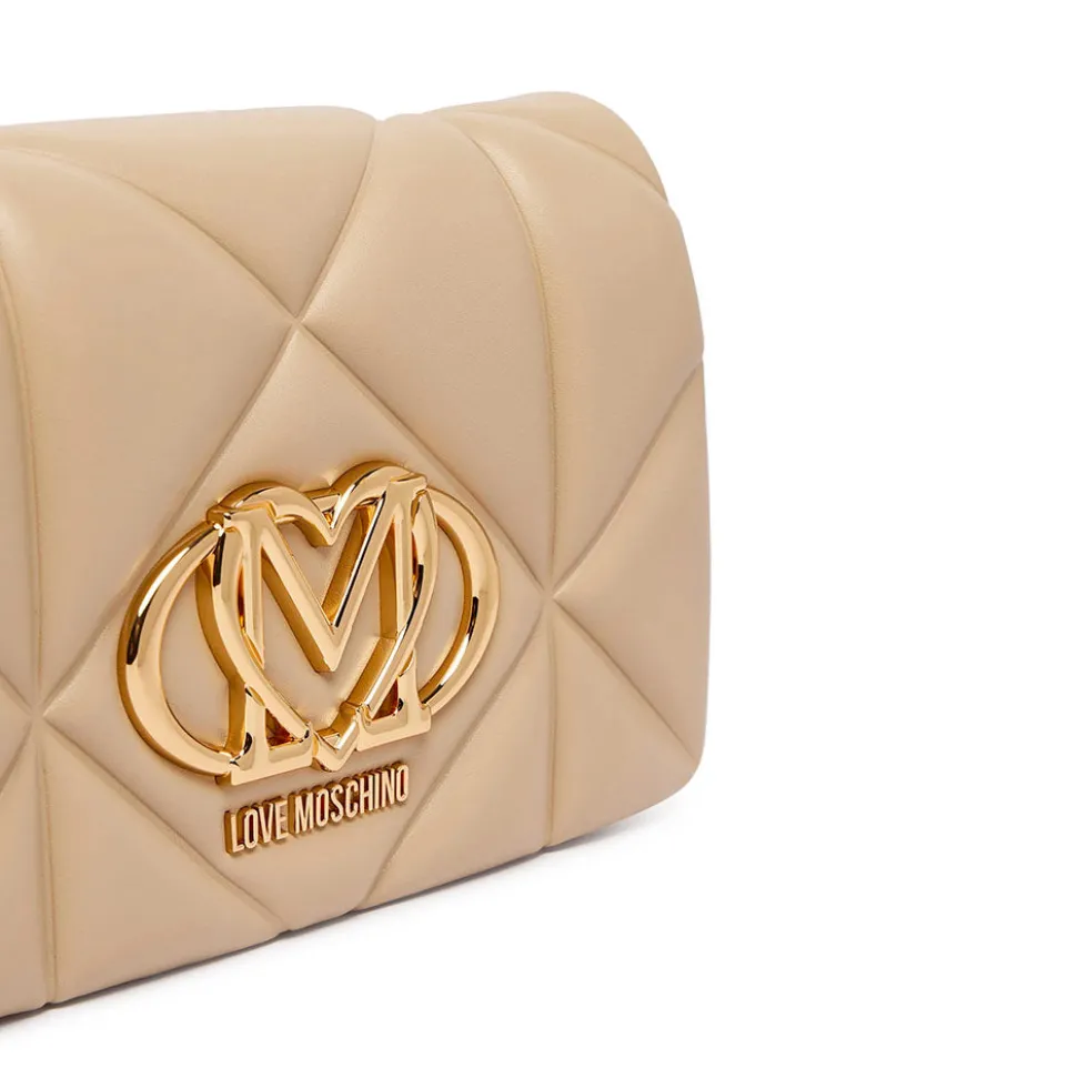 Clutch Trapuntata con Tracolla LOVE MOSCHINO linea Embossed Taupe