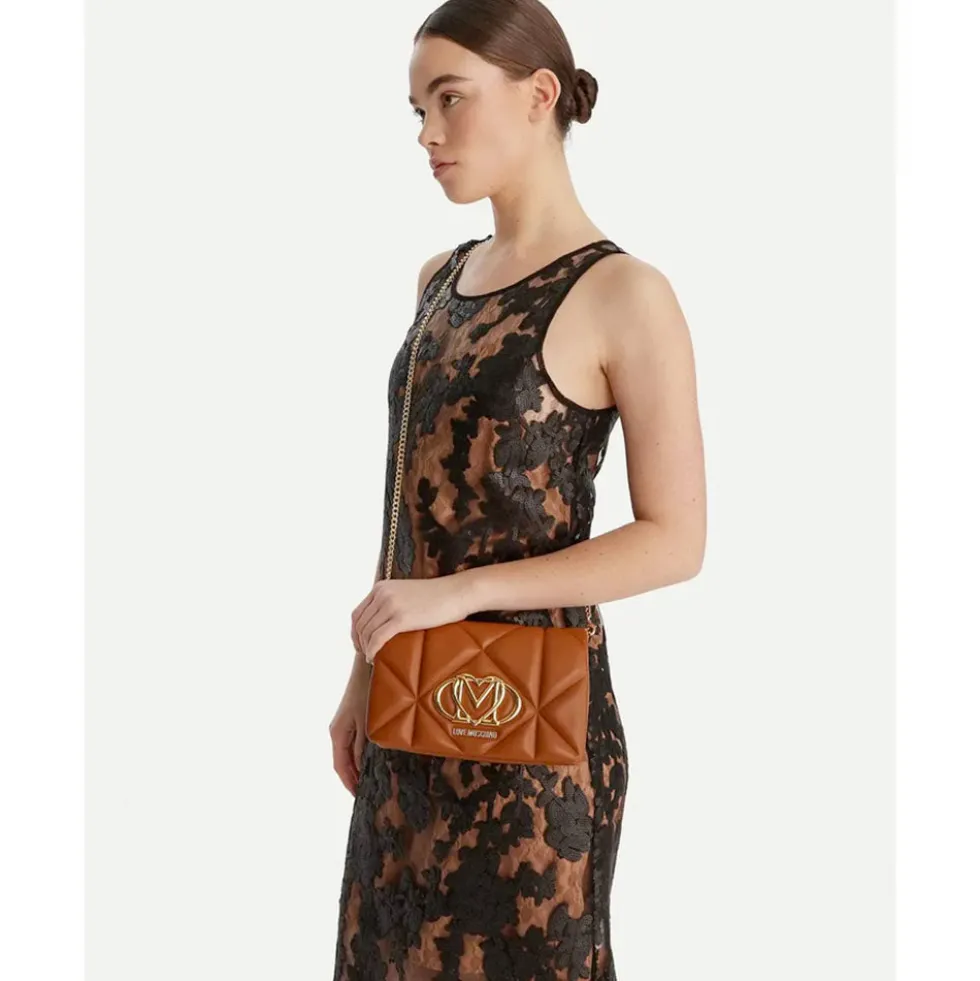 Clutch Trapuntata con Tracolla LOVE MOSCHINO linea Embossed color Cuoio