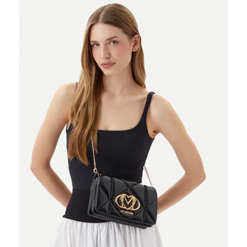 Clutch Trapuntata con Tracolla LOVE MOSCHINO linea Embossed Nero