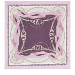 Foulard Donna 120 x 120 cm LIU JO in Tessuto Riciclato Rosa Stampa Nastri