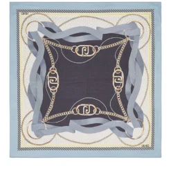 Foulard Donna 120 x 120 cm LIU JO in Tessuto Riciclato Azzurro Stampa Nastri