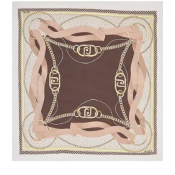 Foulard Donna 120 x 120 cm LIU JO in Tessuto Riciclato Beige Stampa Nastri