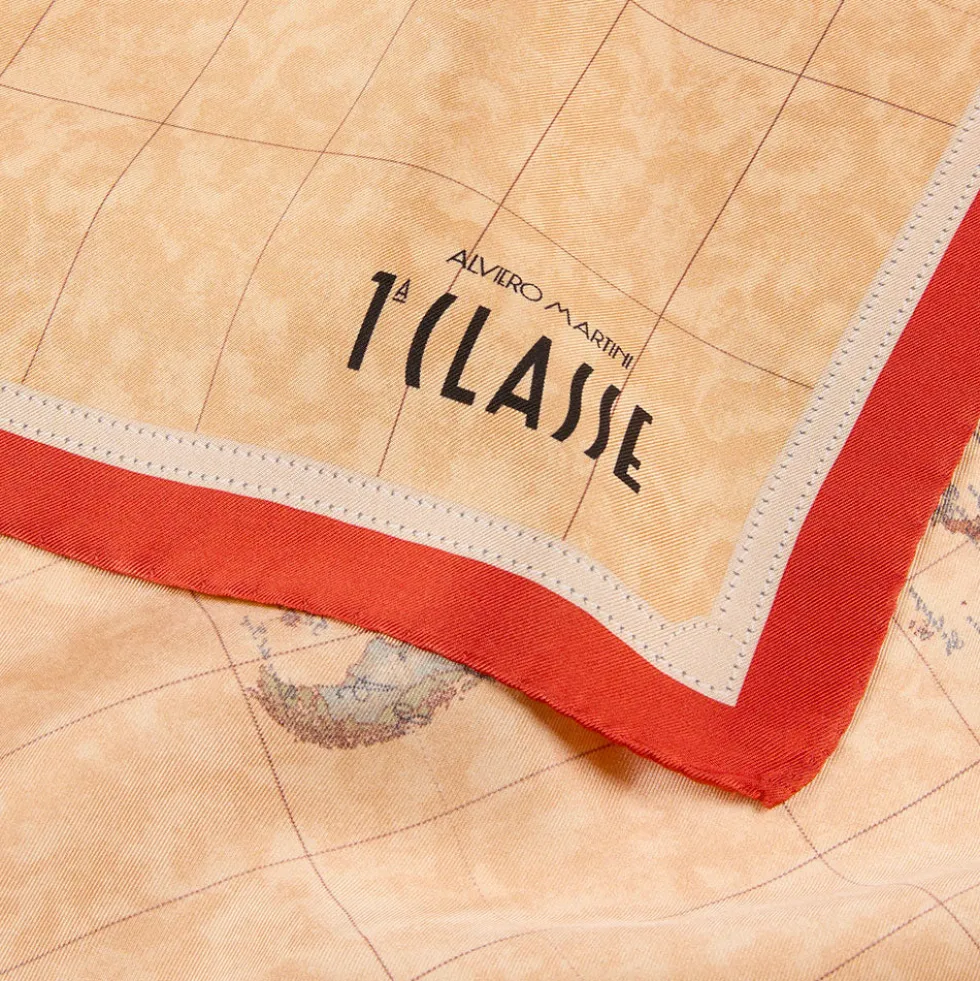 Foulard 90 x 90 cm 1A Classe Alviero Martini in Seta stampa Geo Classic e Rosso Papavero 3290