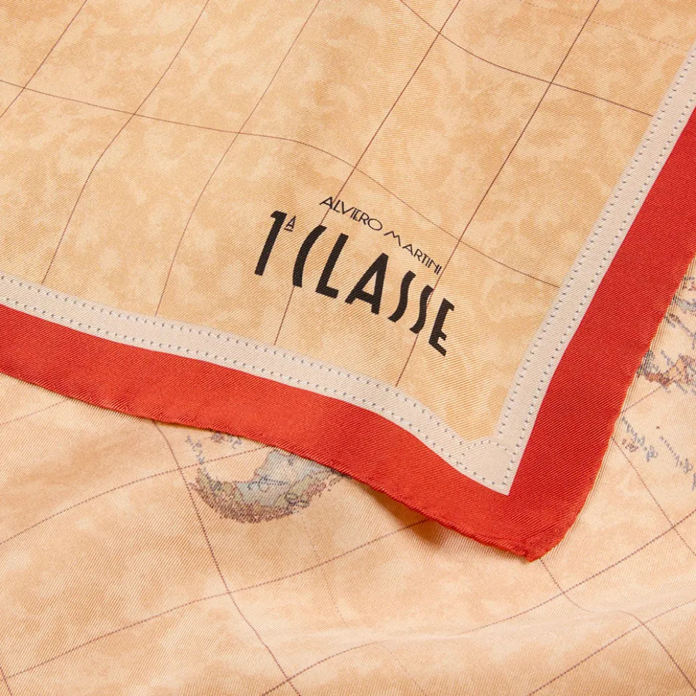 Foulard 70 x 70 cm 1A Classe Alviero Martini in Seta stampa Geo Classic e Rosso Papavero 3270