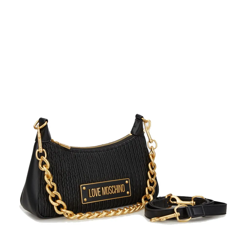 Hobo Bag con Tracolla LOVE MOSCHINO in Nappa Pleated Nera