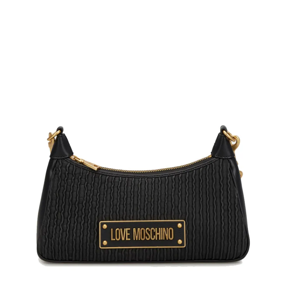 Hobo Bag con Tracolla LOVE MOSCHINO in Nappa Pleated Nera