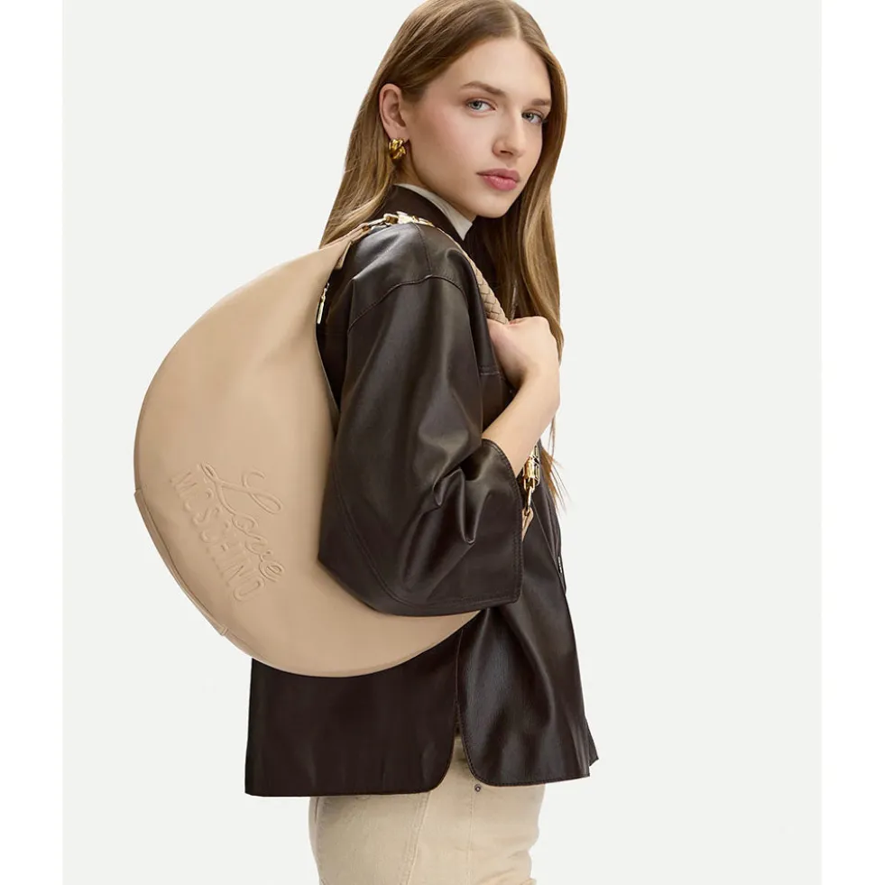 Hobo Bag Donna LOVE MOSCHINO in Ecopelle Taupe