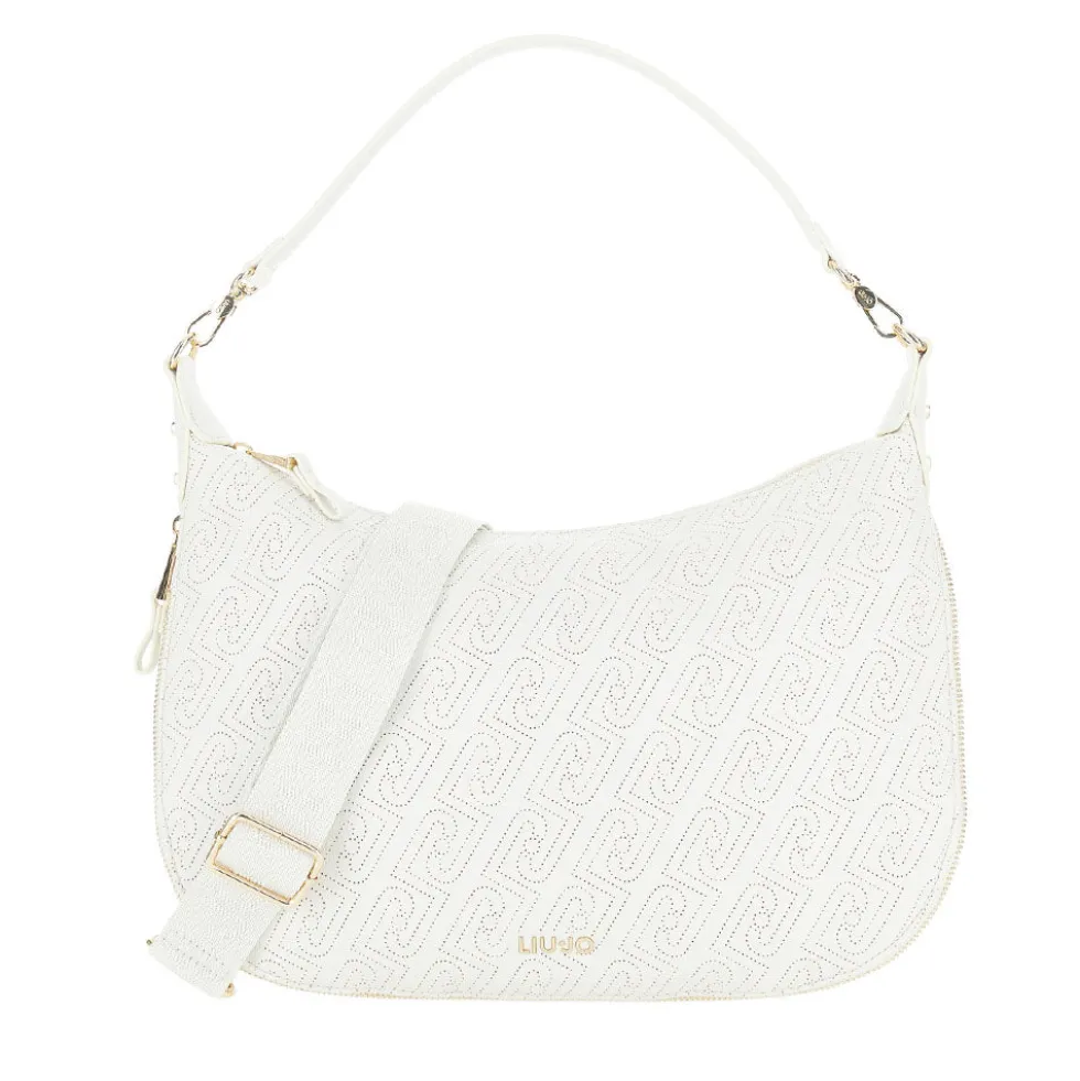 Hobo Bag Large con Tracolla LIU JO color Crema con Logo Laserato Monogram