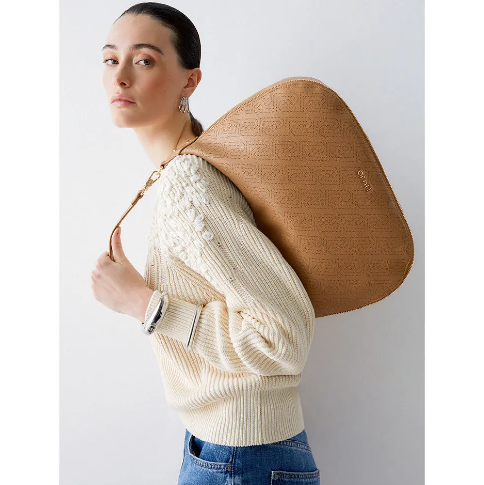Hobo Bag Large con Tracolla LIU JO color Cammello con Logo Laserato Monogram
