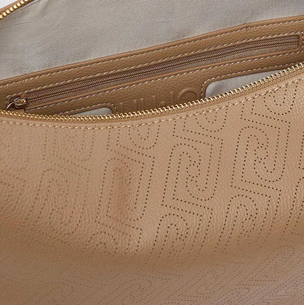 Hobo Bag Large con Tracolla LIU JO color Cammello con Logo Laserato Monogram