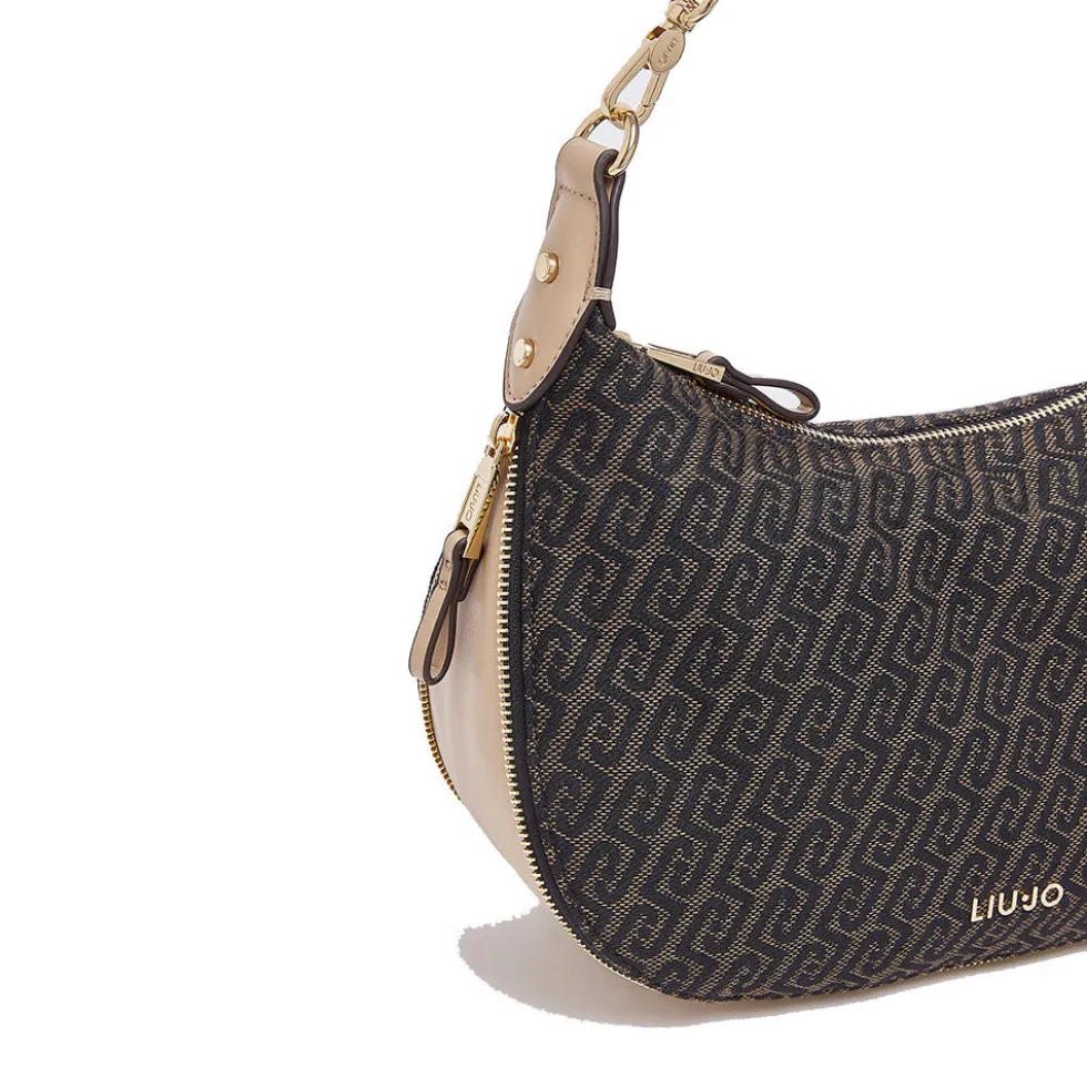 Hobo Bag Media con Tracolla LIU JO in Tessuto Jacquard Testa di Moro con Logo All Over