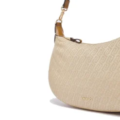 Hobo Bag Media con Tracolla LIU JO in Tessuto Jacquard Beige con Logo All Over