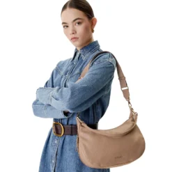 Hobo Bag Media con Tracolla LIU JO color Crema con Logo Laserato Monogram