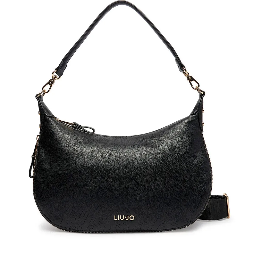 Hobo Bag Media con Tracolla LIU JO Nera con Logo Laserato Monogram