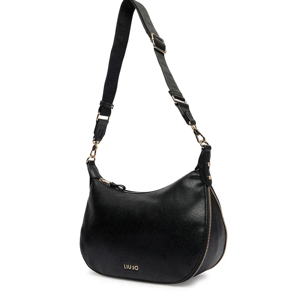 Hobo Bag Media con Tracolla LIU JO Nera con Logo Laserato Monogram