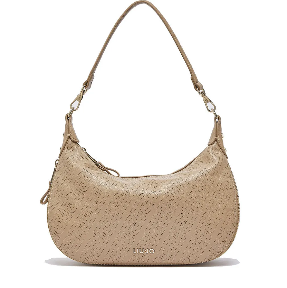 Hobo Bag Media con Tracolla LIU JO color Cammello con Logo Laserato Monogram