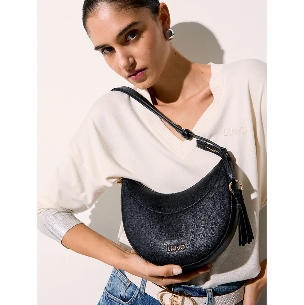 Hobo Bag Media Donna LIU JO stampa Bottalata Nera con Charm