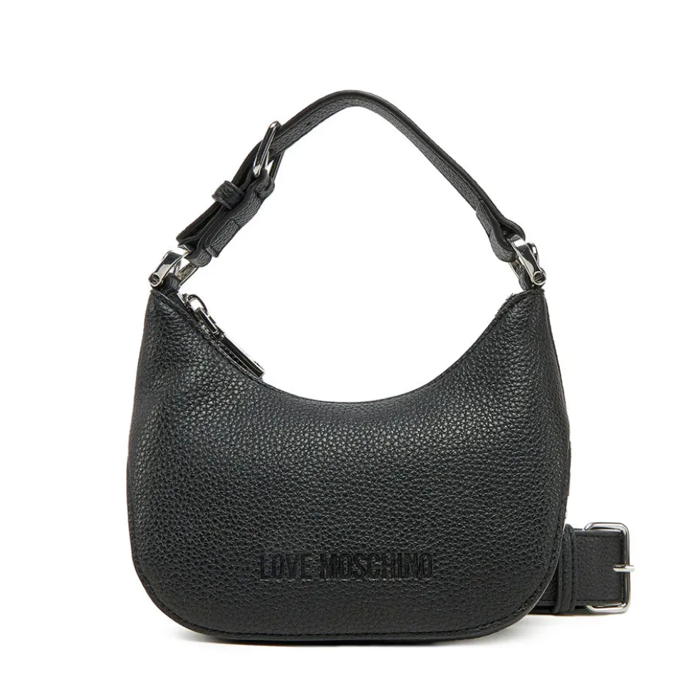 Hobo Bag Mini LOVE MOSCHINO linea Giant Logo colore Nero e Nikel