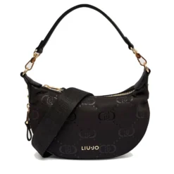 Hobo Bag Small con Tracolla LIU JO in Nylon Nero con Stampa Logo All Over