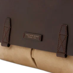 Messenger Uomo THE BRIDGE linea Igor in Tessuto Cerato Beige e Pelle Testa di Moro