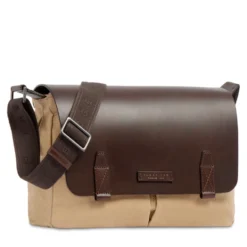 Messenger Uomo THE BRIDGE linea Igor in Tessuto Cerato Beige e Pelle Testa di Moro