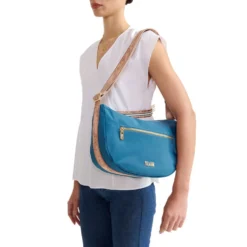 Mezzaluna Grande a Tracolla 1A Classe Alviero Martini linea Breeze Nylon Blu Pacifico LB84