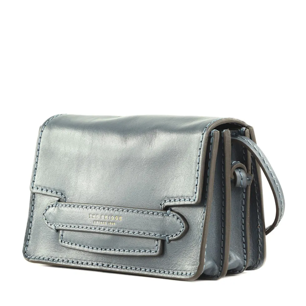 Mini Bag a Tracolla THE BRIDGE linea Lucrezia in Pelle color Ceruleo