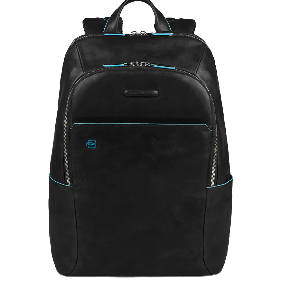 PIQUADRO Zaino Porta Pc 14" Linea Blue Square in Pelle Nera - CA3214B2