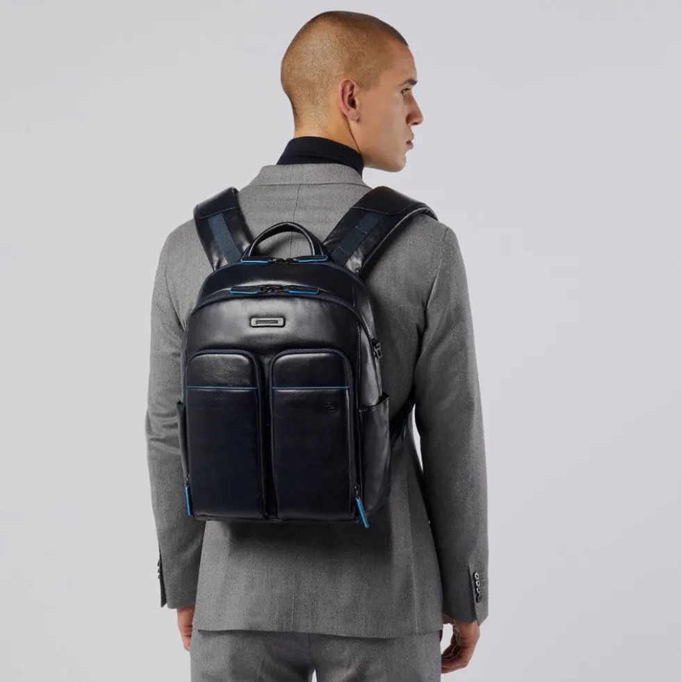 PIQUADRO Zaino Uomo in Pelle Blu con Porta IPad Linea Blue Square - CA5574B2V
