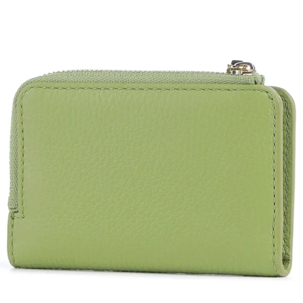 Portacarte Mini COCCINELLE in Pelle Linea Metallic Soft colore Guacamole