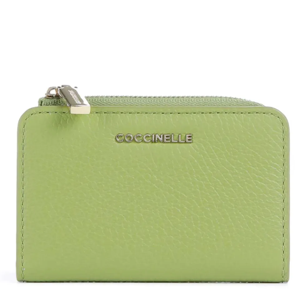 Portacarte Mini COCCINELLE in Pelle Linea Metallic Soft colore Guacamole