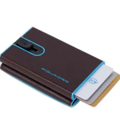 Portacarte PIQUADRO in Pelle e Alluminio con RFID Colore Mogano Linea Blue Square - PP4891B2BLR