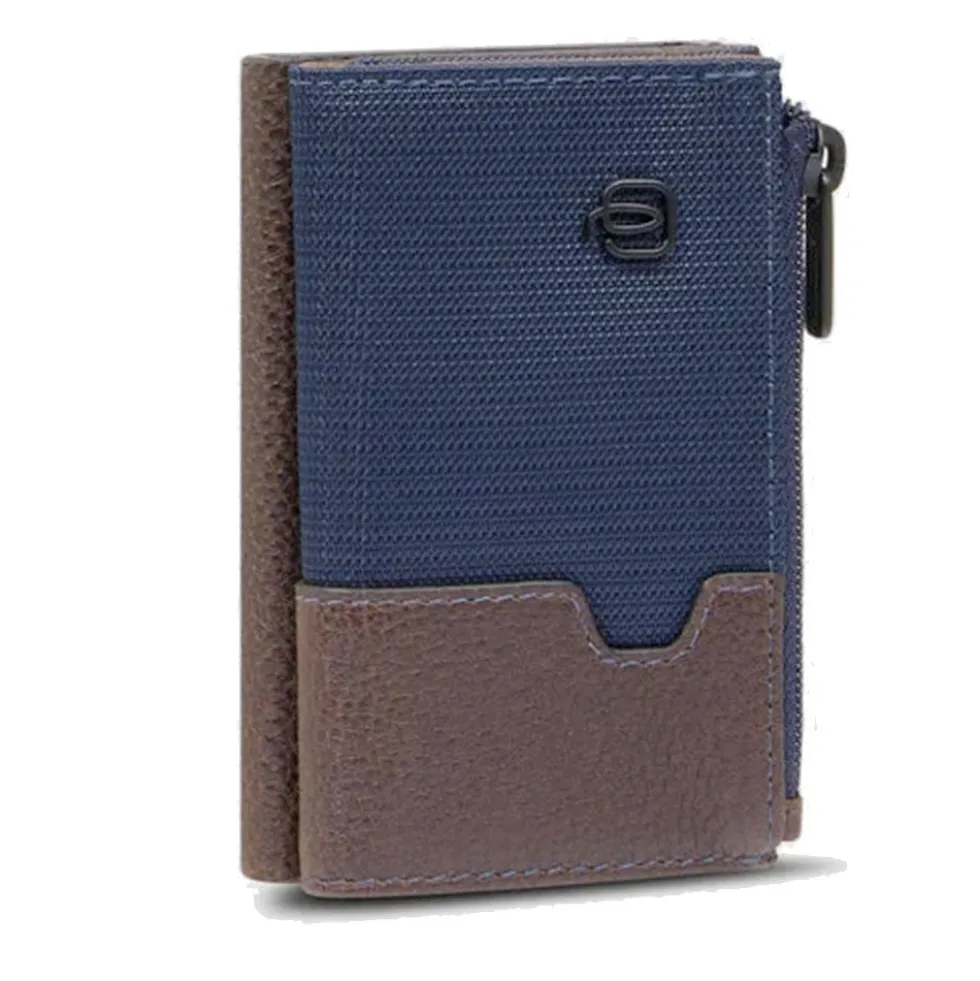 Portacarte PIQUADRO in Tessuto e Pelle e Alluminio con RFID Colore Blu- Testa Moro - PP5585W138R