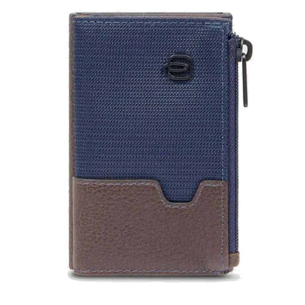 Portacarte PIQUADRO in Tessuto e Pelle e Alluminio con RFID Colore Blu- Testa Moro - PP5585W138R