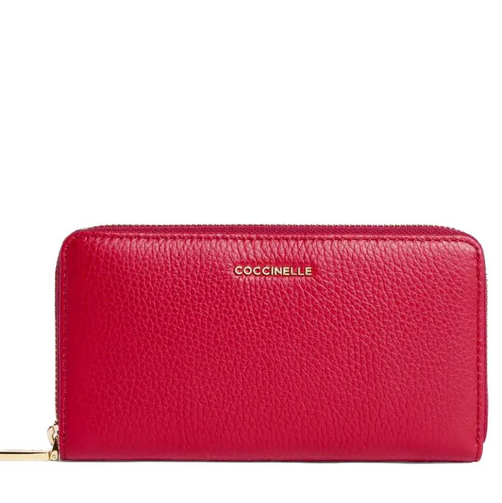 Portafoglio Donna COCCINELLE Zip Around in Pelle Scarlet Linea Metallic Soft
