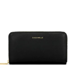 Portafoglio Donna COCCINELLE Zip Around in Pelle Nera Linea Metallic Soft