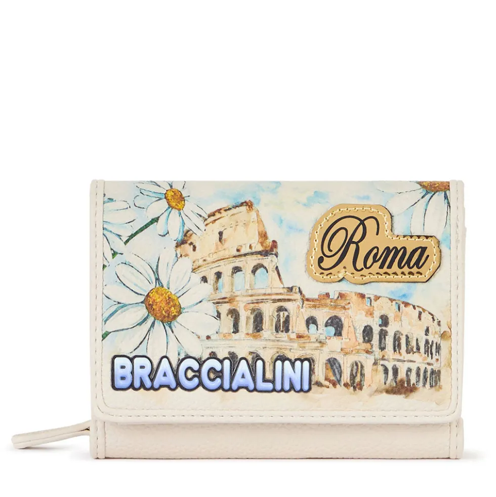 Portafoglio Donna Medio con Bottone BRACCIALINI linea Cartoline stampa Roma