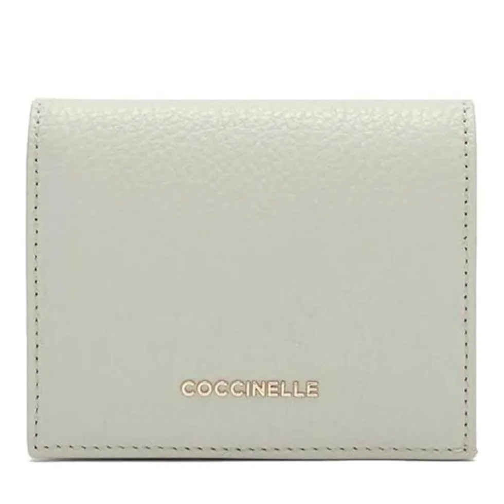Portafoglio Donna Mini COCCINELLE in Pelle Linea Metallic Soft colore Celadon Green Chiuso con Bottone